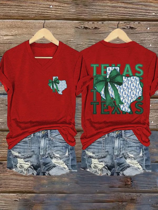 Retro Texas Strong Green Bow Print T-Shirt - Image 8