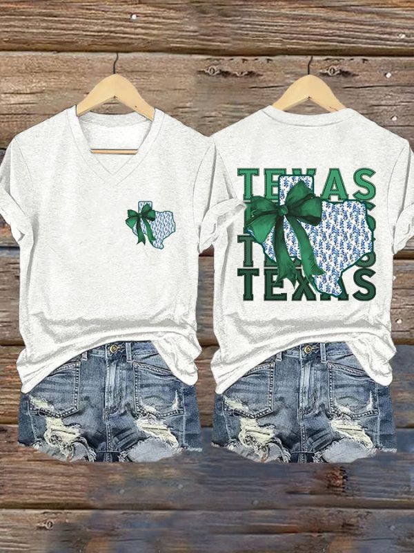 Retro Texas Strong Green Bow Print T-Shirt - Image 5