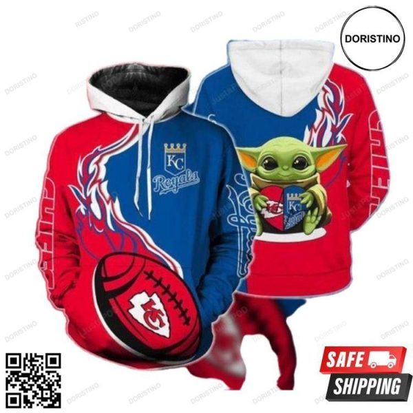 Chiefs Royals Baby Yoda Love Awesome 3D Hoodie