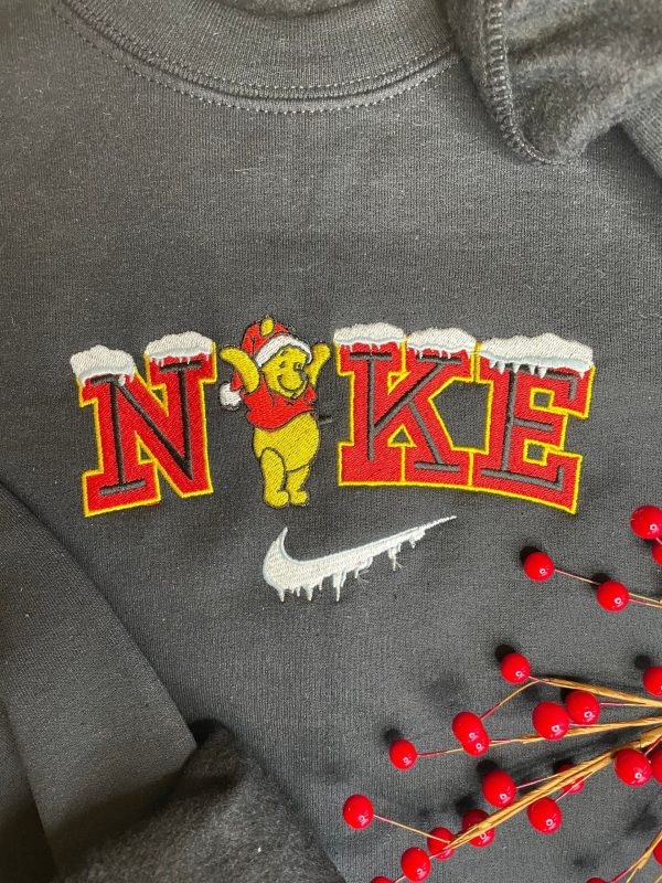 Nike Christmas Embroidered Winnie The Pooh Crewneck Sweatshirt - TerraBell Designs