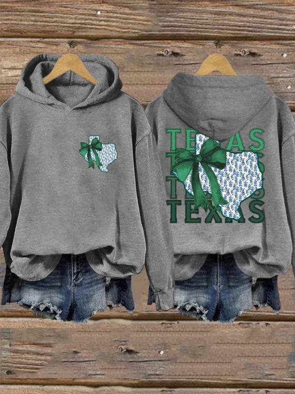 Retro Texas Strong Green Bow Print Hoodie - Image 6