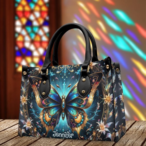 Stunning Gold Metallic Butterfly - Personalized Butterfly Leather Handbag