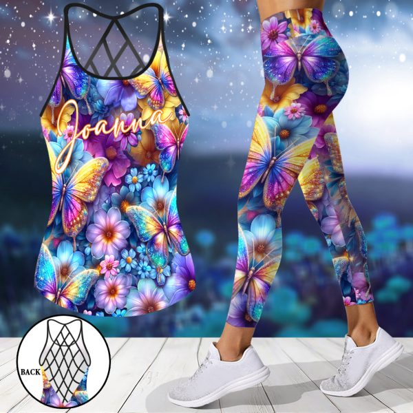Beautiful Butterflies - Personalized Butterfly Cross Tank Top and Leggings