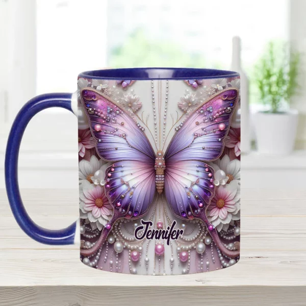 Flowers Butterflies - Personalized Butterfly Accent Mug