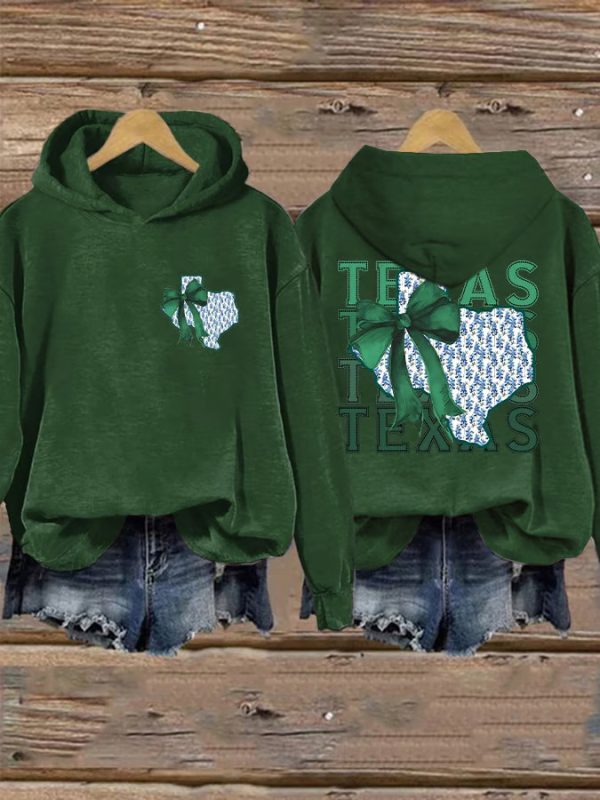 Retro Texas Strong Green Bow Print Hoodie