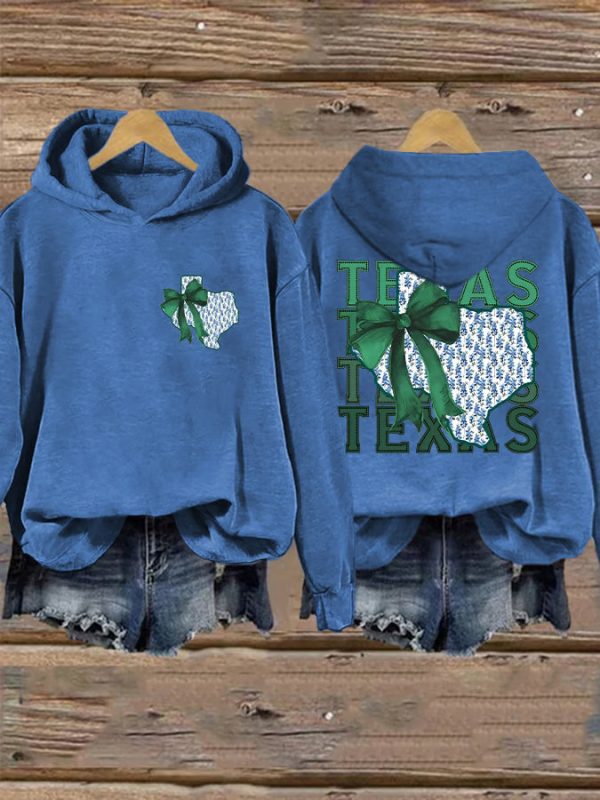 Retro Texas Strong Green Bow Print Hoodie - Image 3