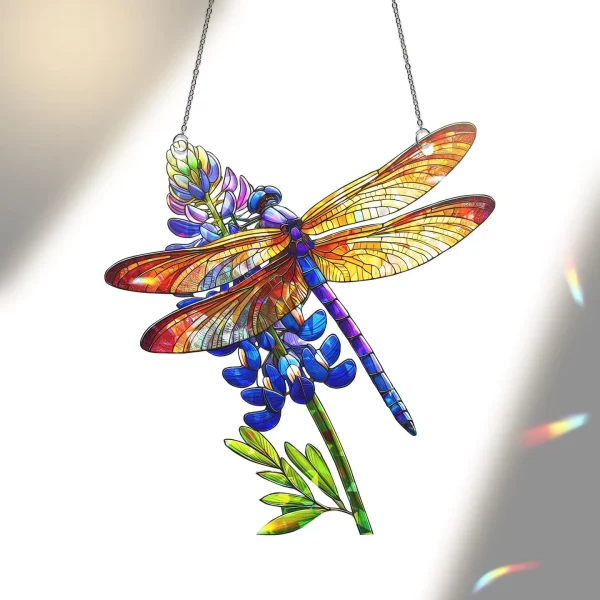 Wholesale Dragonfly & Texas Bluebonnet Hologram Acrylic Window Hanging Texas Suncatcher - Image 2