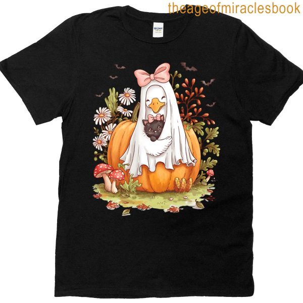 Goose And Cat In Ghost Costume Halloween T-shirt