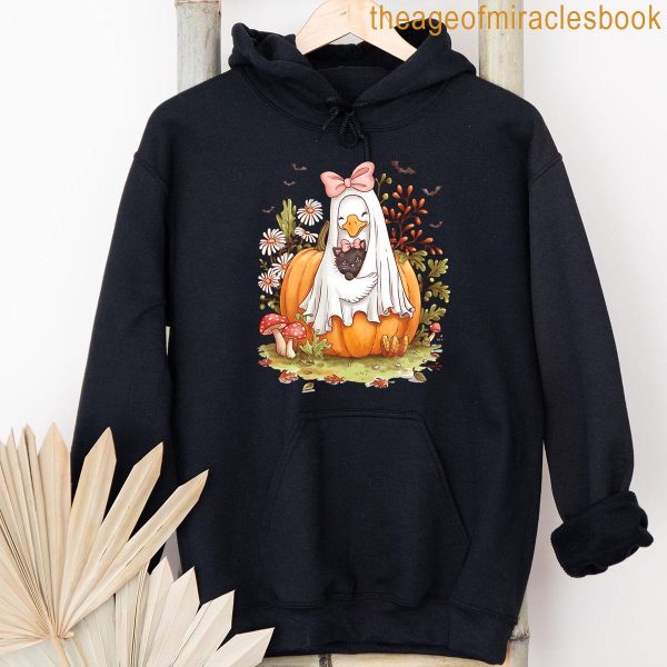 Goose And Cat In Ghost Costume Halloween T-shirt - Image 4