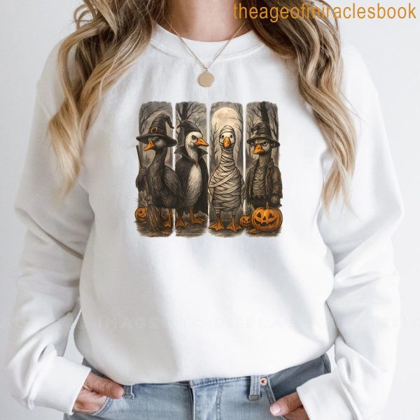 Goose Trick Or Treat Halloween Witch Ghost Pumpkin Men Kid T-shirt - Image 2