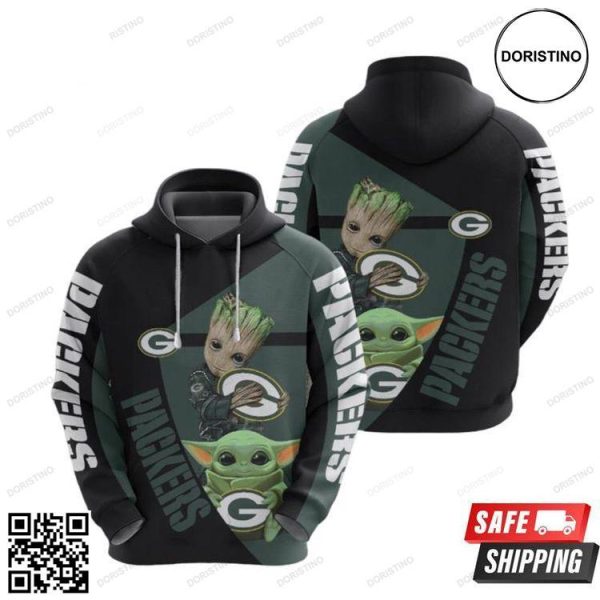 Groot And Baby Yoda Green Bay Packers Limited Edition 3D Hoodie