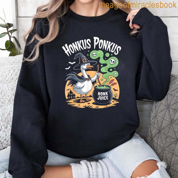 Honkus Ponkus Funny Goose Witch Cauldron Halloween Meme Tee T-shirt - Image 2