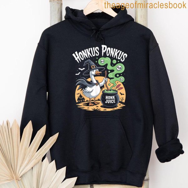 Honkus Ponkus Funny Goose Witch Cauldron Halloween Meme Tee T-shirt - Image 4