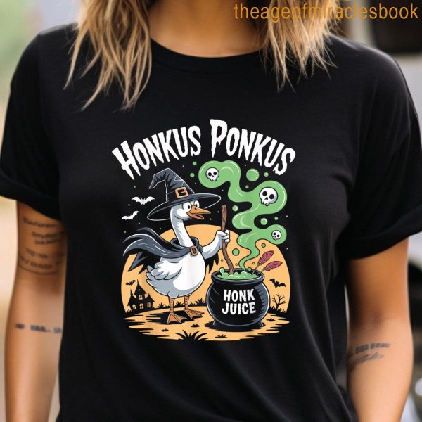 Honkus Ponkus Funny Goose Witch Cauldron Halloween Meme Tee T-shirt - Image 3