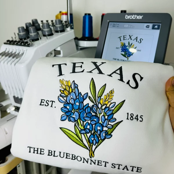 Embroidered Texas Bluebonnet Sweatshirt, Texas Est 1845 - Image 2