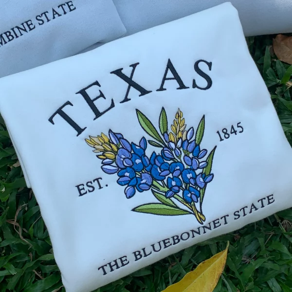 Embroidered Texas Bluebonnet Sweatshirt, Texas Est 1845