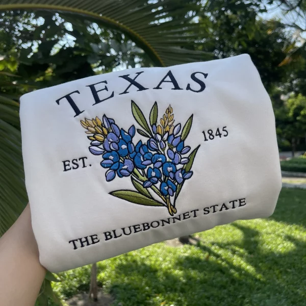 Embroidered Texas Bluebonnet Sweatshirt, Texas Est 1845 - Image 4