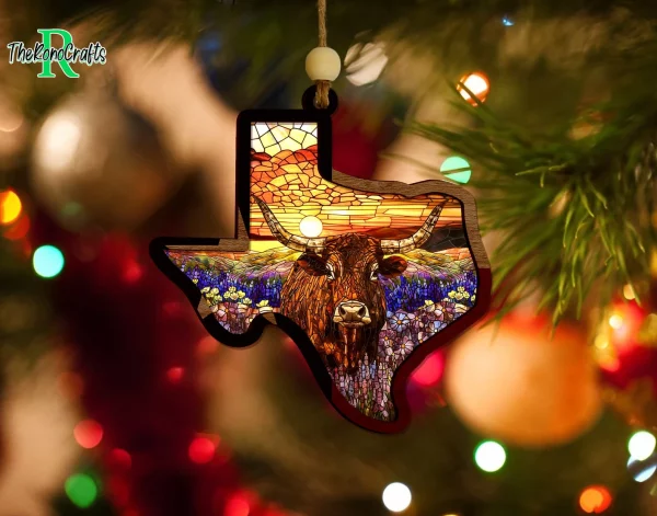 Texas Suncatcher Ornament, Texas Longhorn Ornament, Western Bluebonnet Home Decor, Texas Gifts Ornament, Texas Moving Decor, State Of Mind - Image 4