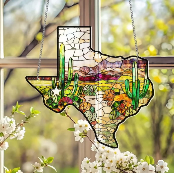 Texas Suncatcher Hanging, Texas Window Hanging, Northern Mockingbird And Bluebonnet Home Decor, Texas Gifts, Texas State Flower Decorations
