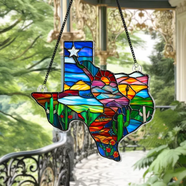 Texas Map Acrylic Suncatcher Window Hanging,Northern Mockingbird And Bluebonnet Home Decor,Texas Decoration,Texas Gift,Souvenir Lover Gift - Image 2
