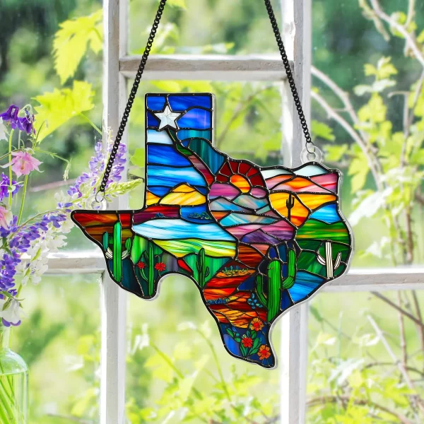 Texas Map Acrylic Suncatcher Window Hanging,Northern Mockingbird And Bluebonnet Home Decor,Texas Decoration,Texas Gift,Souvenir Lover Gift