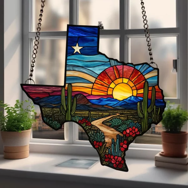 Texas Map Acrylic Suncatcher Window Hanging,Northern Mockingbird And Bluebonnet Home Decor,Texas Decoration,Texas Gift,Souvenir Lover Gift - Image 3