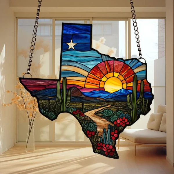Texas Map Acrylic Suncatcher Window Hanging,Northern Mockingbird And Bluebonnet Home Decor,Texas Decoration,Texas Gift,Souvenir Lover Gift - Image 2