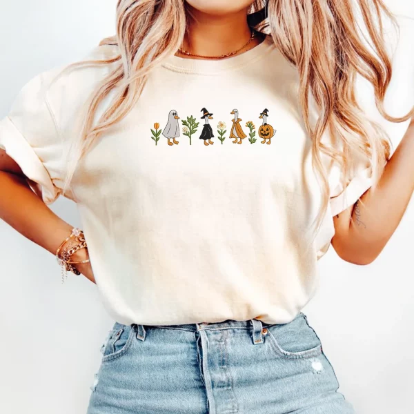 Embroidered Halloween Goose Sweatshirt Cute Fall Gildan Crewneck Pumpkin Witch Ghost Goose Shirt Fall Animal Embroidery - Image 7