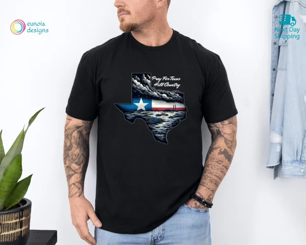 Pray for Texas 1 Black, Texas Hill Country Strong, Flood 2025 Tshirt - Image 2