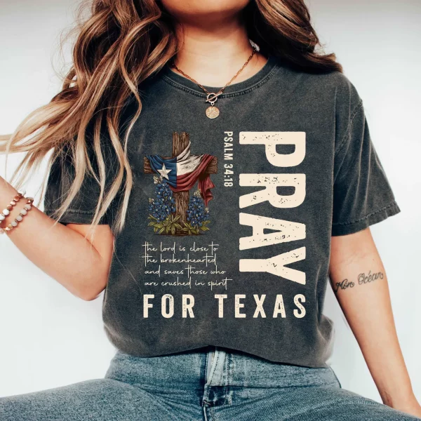 Pray for Texas, Texas Hill Country Strong, Flood 2025 Tshirt TXHCS7 Black - Image 3