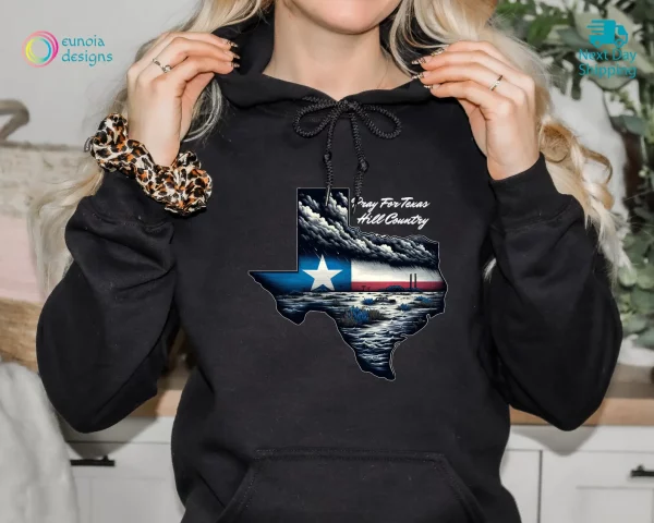 Pray for Texas 1 Black, Texas Hill Country Strong, Flood 2025 Tshirt - Image 3