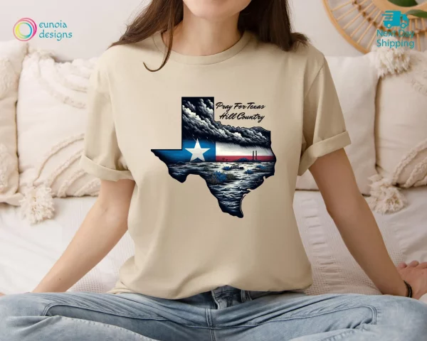 Pray for Texas 1 White, Texas Hill Country Strong, Flood 2025 Tshirt - Image 3