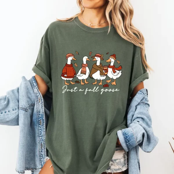 Just a Fall Goose Shirt, Autumn Cozy T-shirt, Fall Vibes Shirt, Silly Goose Tee, Goose Autumn Tee, Fall Autumn Shirt - Image 2