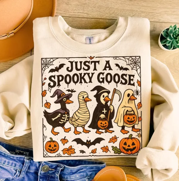 Spooky Goose Halloween Png, Just a Spooky Goose Png, Funny Goose Skeleton Witch Pumpkin Ghost Digital, Fall Sublimation Png, Cute Horror - Image 2