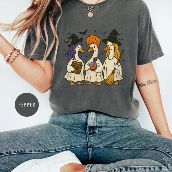 Halloween Goose Witch T-shirt, Scary Cute Silly Tee, Horror Costume Shirt, Spooky Season, Funny Animal Meme Shirt Gift - Image 2