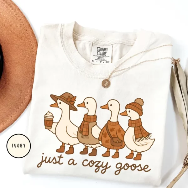 Just a cozy goose Fall Sweatshirt, Comfy Cute Silly Crewneck, Autumn Snuggle Gift, Pumpkin Spice Aesthetic - Image 4