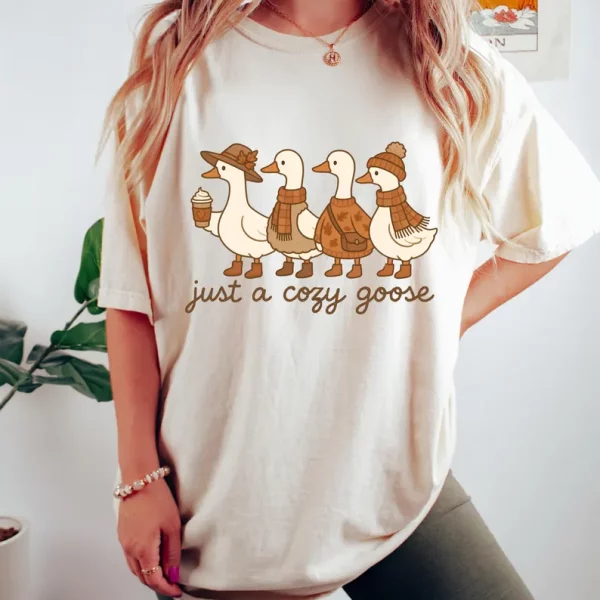 Just a cozy goose Fall Sweatshirt, Comfy Cute Silly Crewneck, Autumn Snuggle Gift, Pumpkin Spice Aesthetic - Image 5