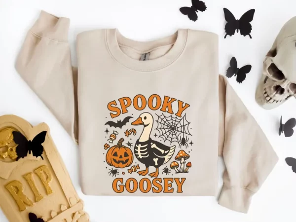 Just a Spooky Goose Sweatshirt, Funny Halloween Goose Hoodie, Goose in Halloween Costumes Sweatshirt, Cute Horror Hoodie, Spooky Goose - Image 3