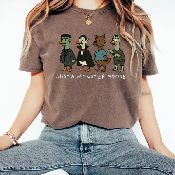 Just a Monster Goose Shirt, Halloween Silly Goose Shirt, Cute Spooky Goose Shirt, Sarcastic Halloween Shirt, Halloween 2025 - Image 3