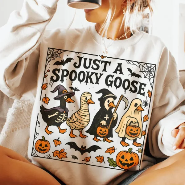 Spooky Goose Halloween Png, Just a Spooky Goose Png, Funny Goose Skeleton Witch Pumpkin Ghost Digital, Fall Sublimation Png, Cute Horror - Image 4