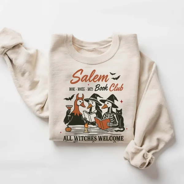 Salem Book Club Halloween T-shirt, All witches Welcome, Silly Witchy Goose Tee, Retro Book lover Holiday Shirt - Image 2