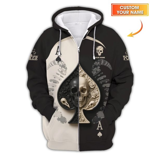 Custom Poker Shirt, Skull Spade Card Tee Black White Casino Style Gifts Poker Player - Image 3