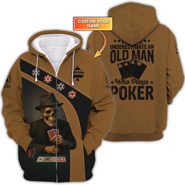 Custom Poker Shirts, Never Underestimate An Old Man Poker Chips T Shirt, Poker Gift for Lover - Image 3