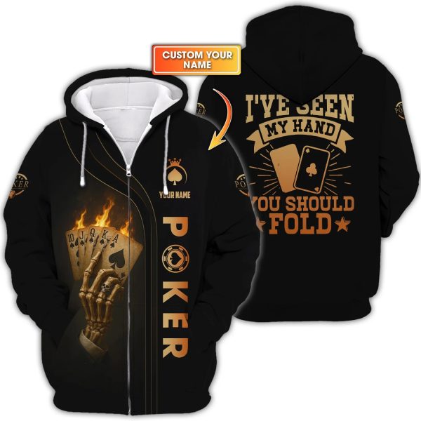 Custom Poker Shirt Skeleton Hand Design for Poker Team Player, I've Seen My Hand You Should Fold - Image 3