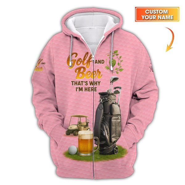 Women's Golf Polos, Golf and Beer That's Why I'm Here Custom Name Shirt, Funny Golf Shirts For Golfers - Image 3