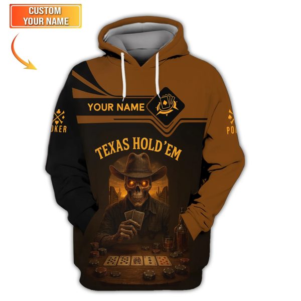 Texas Hold'em Custom Name Poker Shirt – Vintage Skull ACE Design – Gift for Players - Image 3