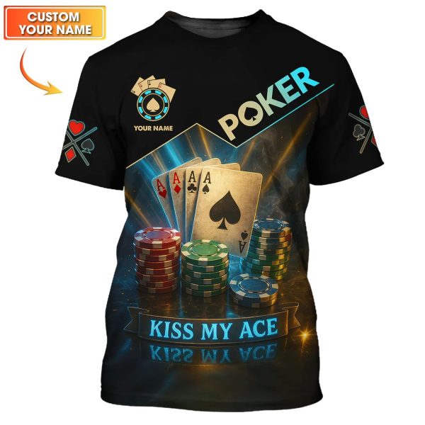 Funny Poker Shirts, Custom Name Poker Shirt, Men’s Poker Polos, Kiss My Ace