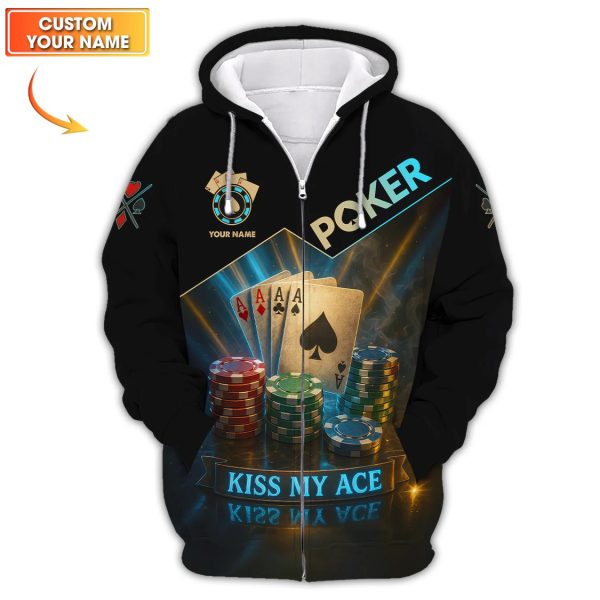 Funny Poker Shirts, Custom Name Poker Shirt, Men’s Poker Polos, Kiss My Ace - Image 2