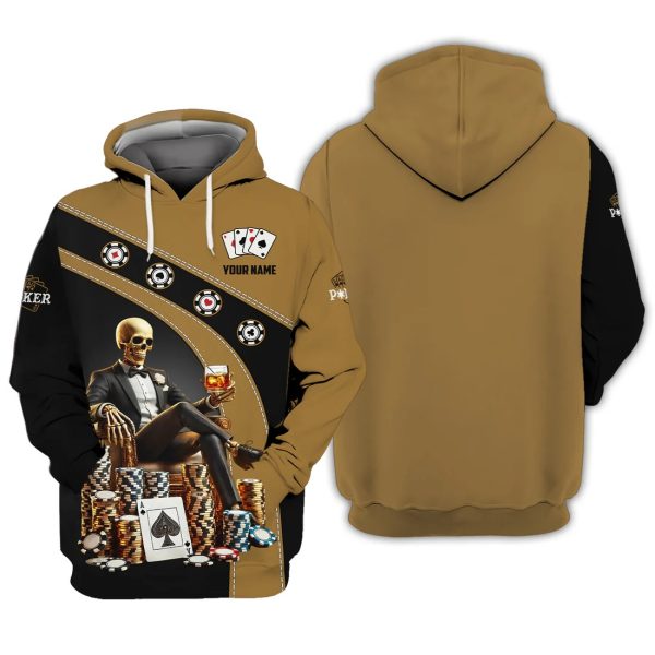 Custom Poker Shirt – Black & Gold Skeleton King Design with Chips and Whiskey – Personalized Casino Tee for Card Sharks - Image 4