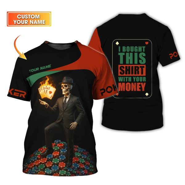 Poker T Shirt Flaming Cards Tee Custom Skull Suit & Chip Poker Stack Design